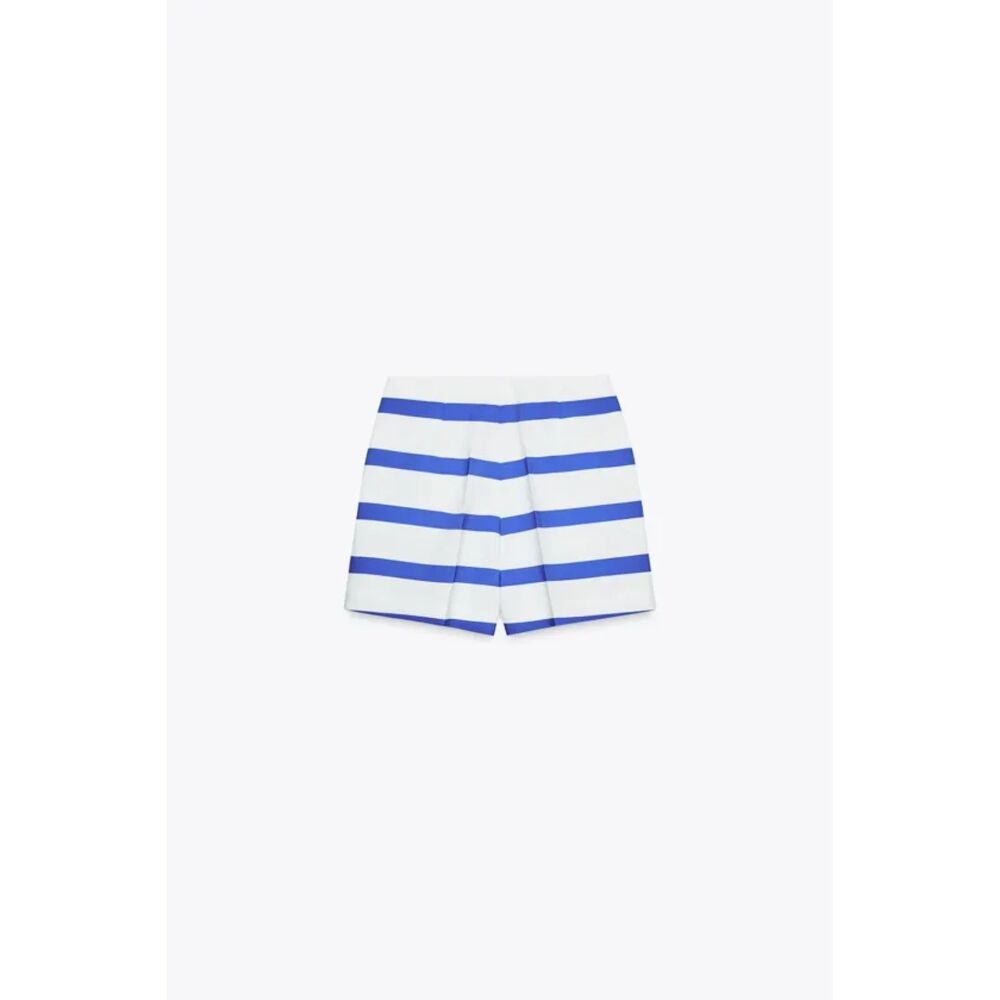 Blue and White Striped Zara Gold Decorative Buttons Pleated Nautical Shorts, NWT - Picture 7 of 8